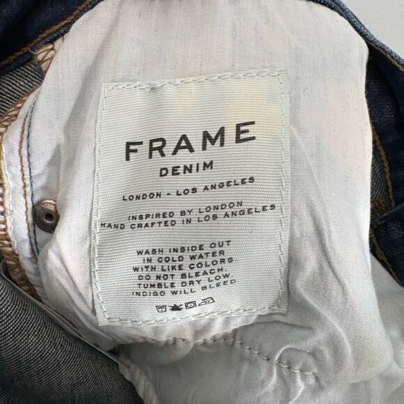 Frame Denim Le Garcon Dark Wash Distressed Boyfriend Jeans - Size 25 - Mid Rise - Picture 7 of 10
